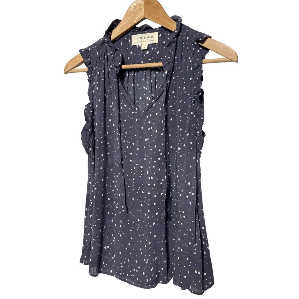 Cloth & Stone Sleeveless Ruffle Neck Speckled Print Top Women's Size S